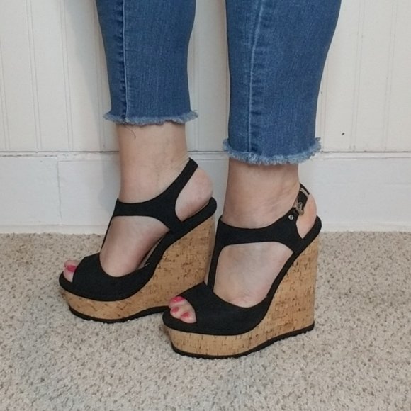 black cork platform shoes very cute and comfortable size 6 - Picture 5 of 16